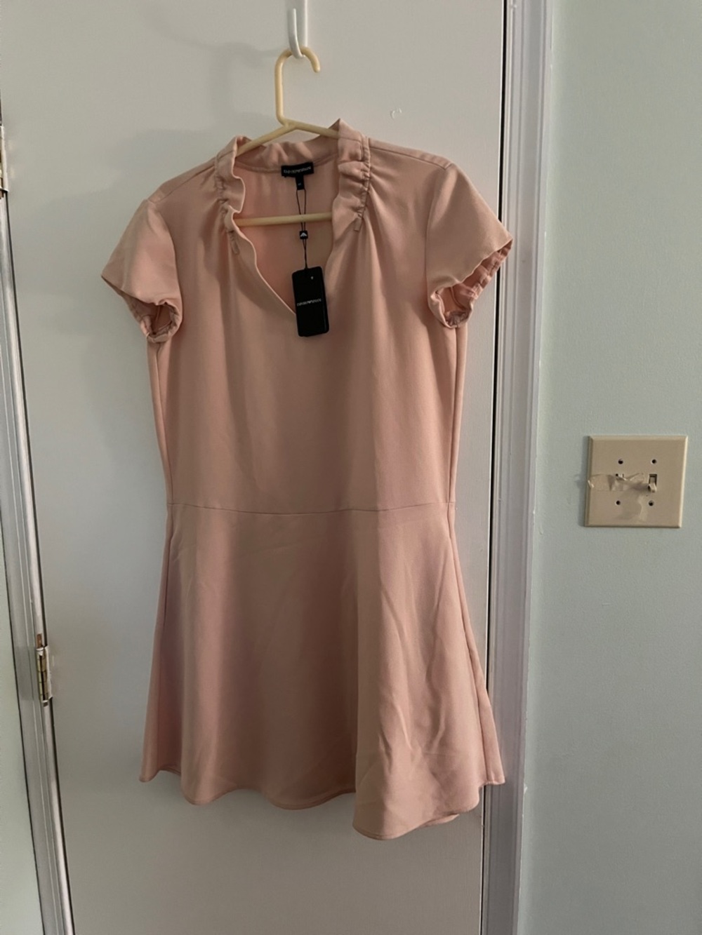 Emporio Armani Soft Pink Ruffled Neck Mini Dress